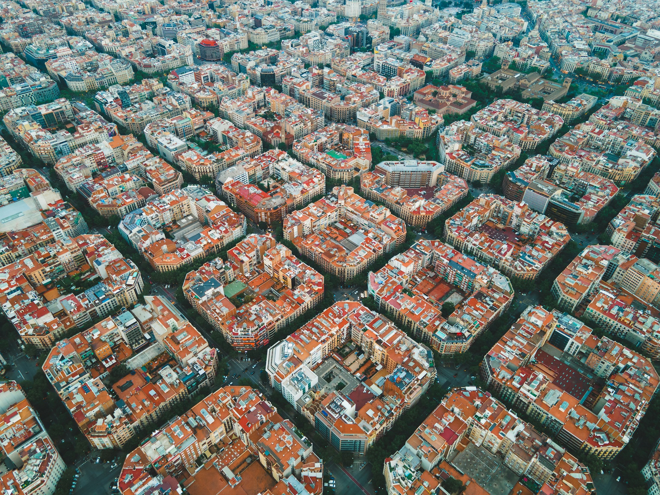Manzanas del Eixample de Barcelona vistas desde arriba
